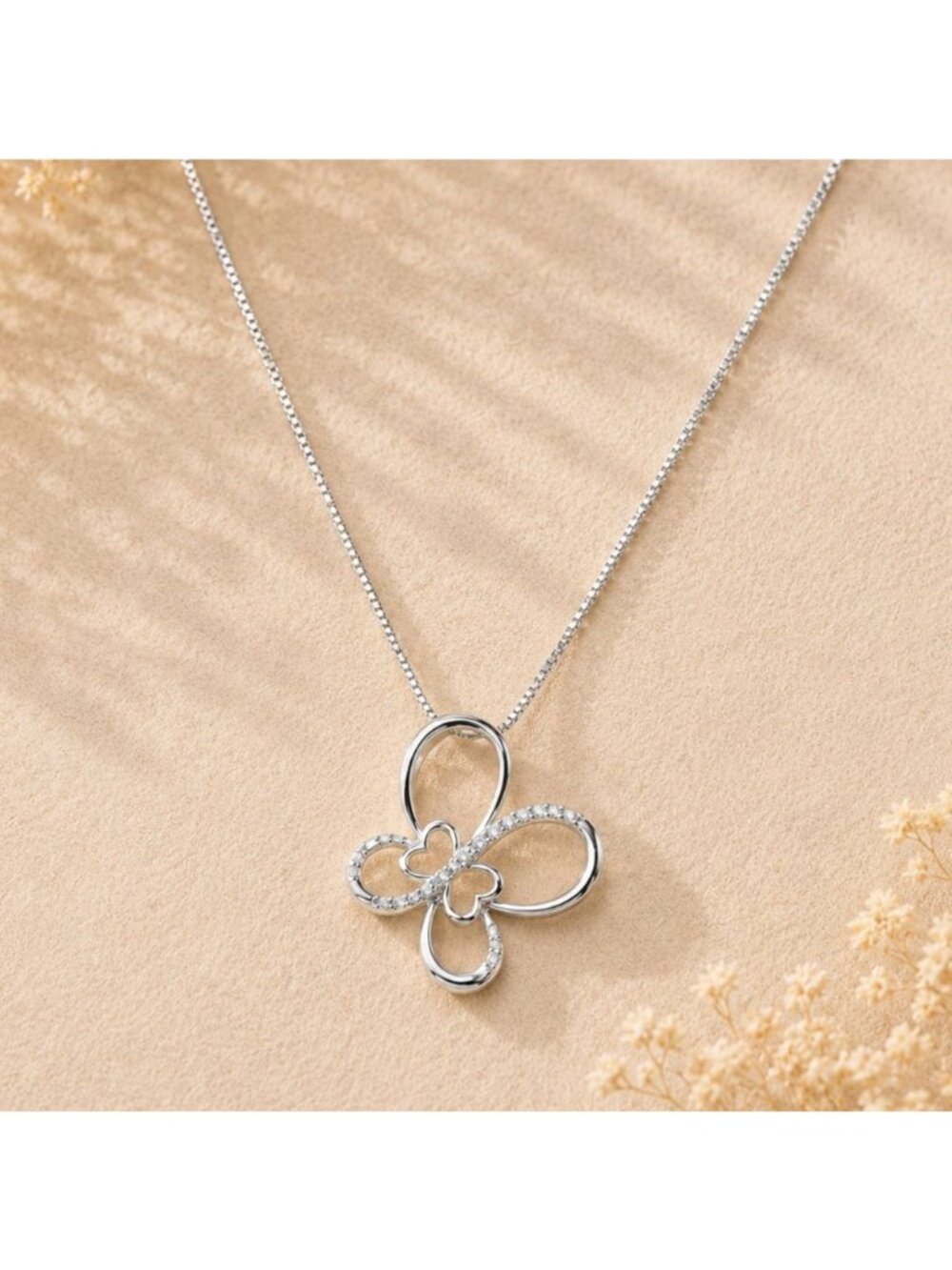 Vintage Butterfly Swarovski Crystal Pendant Necklace Silver Overlay Cable Chain